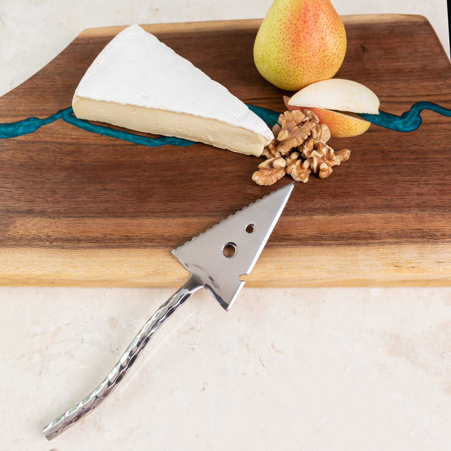 Triangle Cheese Knife with Curved Hammered Handle